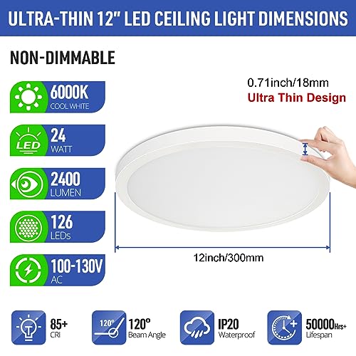 2 Pack 12" LED Flush Mount Ceiling Light 6000K (2 Count)