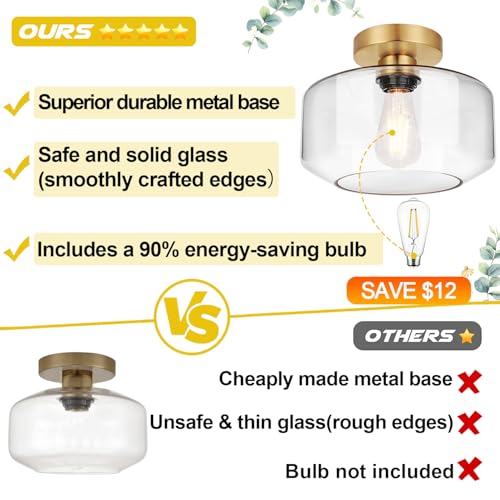 Industrial Semi Flush Mount Ceiling Light Brushed Gold