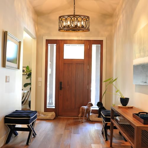 8 Light Farmhouse Drum Pendant Light