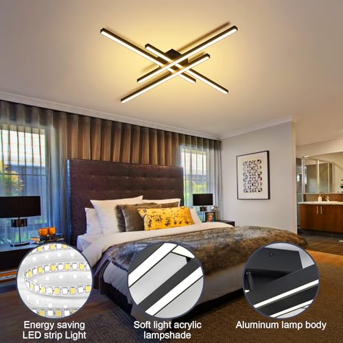 43" Black Modern LED Ceiling Light Fixtures With Remote