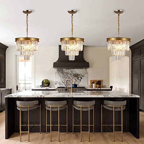 Gold Crystal Chandeliers 16” Modern Pendant Light Fixture for Dining Room