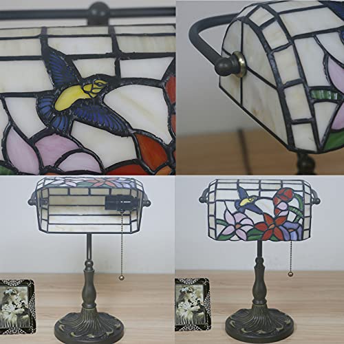 Bird Lamp Tiffany Style Bankers Lamp Table Lamp Stained Glass Bird Flower Lamp Shade Piano Desk Lamp Vintage Bedroom Bedside Lamp for Livingroom Office Study