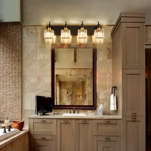 Gold Black Crystal Bathroom Lighting Fixtures