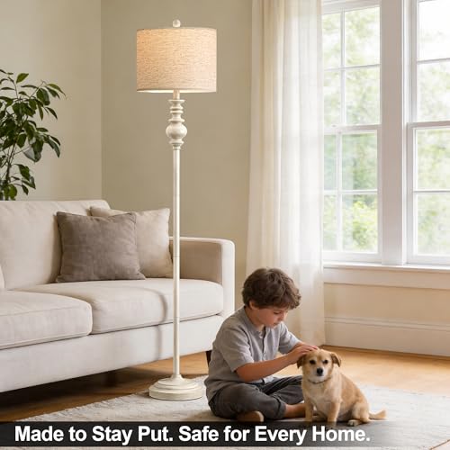 64.25" Farmhouse Floor Lamp for Living Room Bedroom (Rustic White)