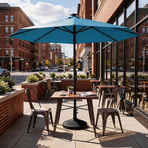 10FT Motorized Patio Umbrella with Solar LED Lights