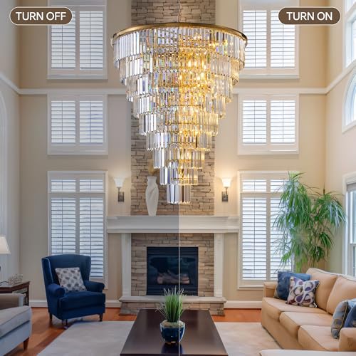 48 Inch Gold Tiered Crystal Tube Chandelier