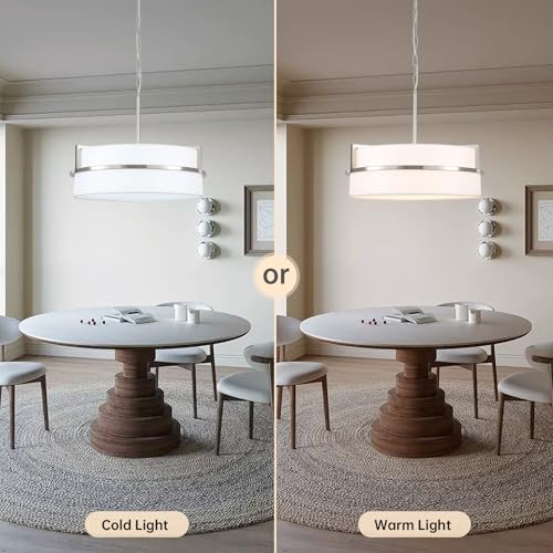 19.7" Drum Chandeliers Brushed Nickel Chandelier with Round Linen Shade
