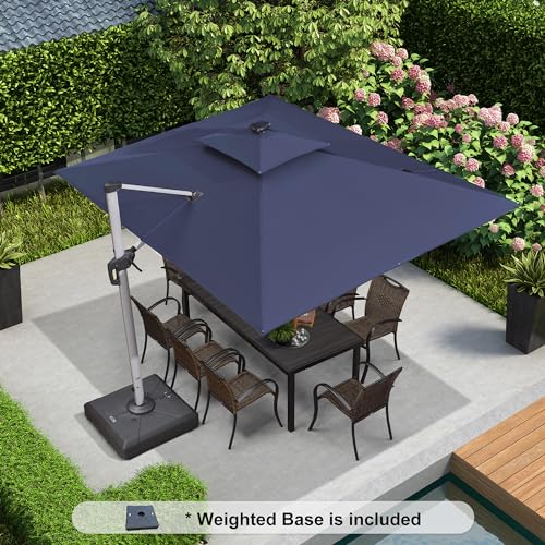 Patio Umbrella with Base 9'X12' Double Top LED Light