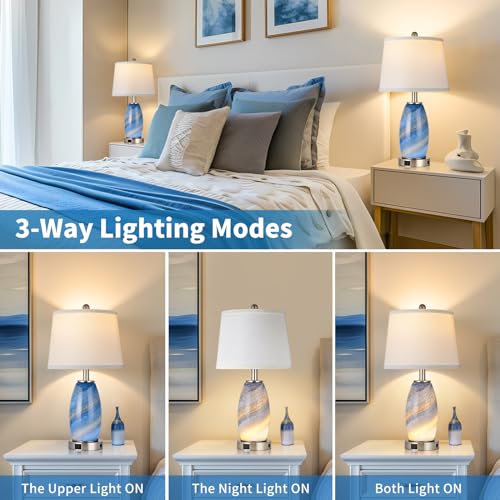 Glass Blue Table Lamp for Living Room Bedroom