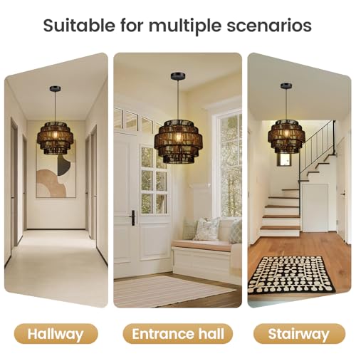 Boho Rattan Chandelier Light