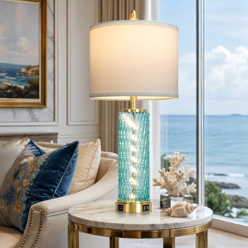 28" Coastal Glass Table Lamps Set of 2 (2 Count)