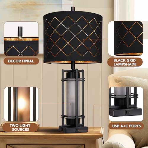27'' Modern Table Lamp Set of 2 with Nightlight (2 Count)