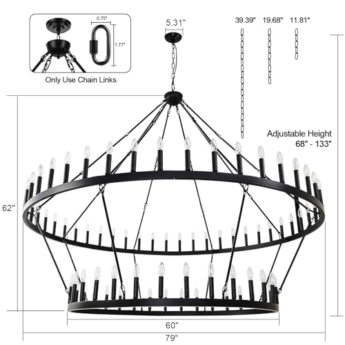 2 Tier Black Large Wagon Wheel Chandelier