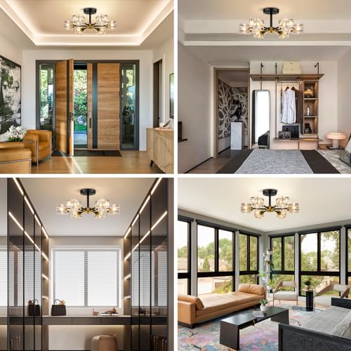 6 Light Crystal Semi Flush Mount Ceiling Light Fixture