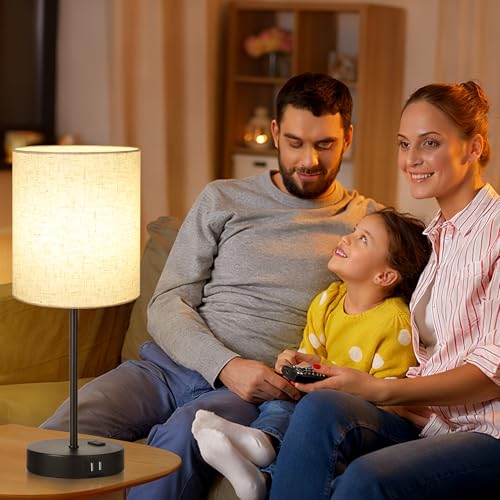 2 Pack Touch Control Table Lamps with 2 USB & AC Outlet