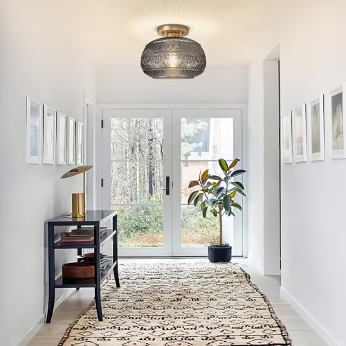 11" Gold Hallway Ceiling Light Fixture with Grey Glass for Hall Entry Way