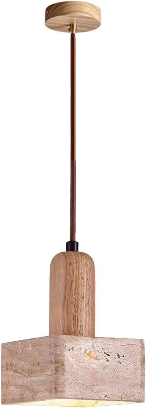 Wabi Sabi Pendant Light & Chandelier For Kitchen Island & Dining Room, Nordic Mini Square Yellow Stone Hanging Lamp, Travertine Natural Stone Pendant Lamp, Adjustable Height Ceiling Fixture