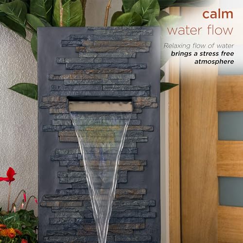32" Cascading Stone Wall Fountain with LED Lights