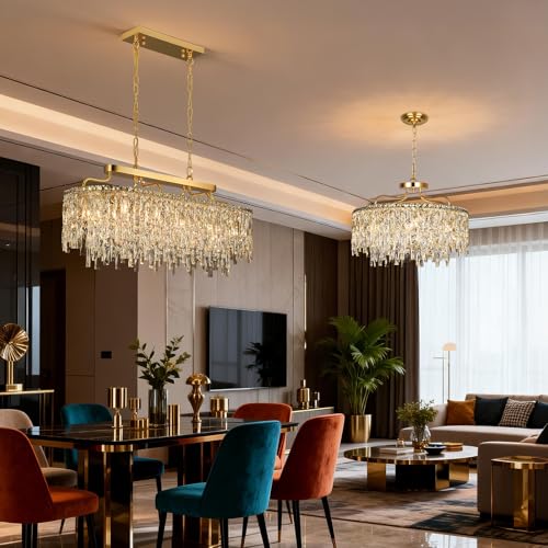 12 Light Gold Crystal Chandeliers for Dining Room Light Fixture 36"