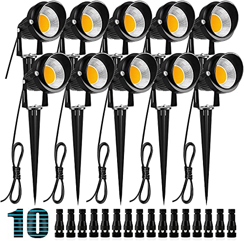10W Low Voltage Landscape Lights LED Landscape Lighting with Connectors 12V Waterproof Outdoor Landscape Spotlights Floor Yard Lawn Best Garden Lights 1000LM Warm White (10 Count)