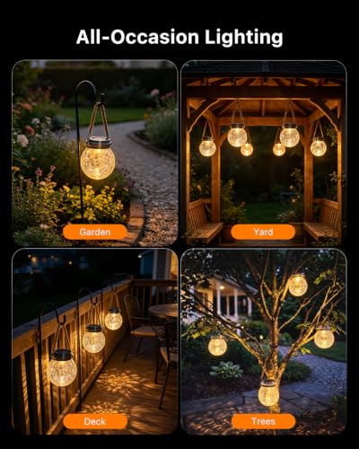 6 Pack Solar Crack Glass Globe Lanterns Outdoor Round Ball Hang Decorative (6 Count)