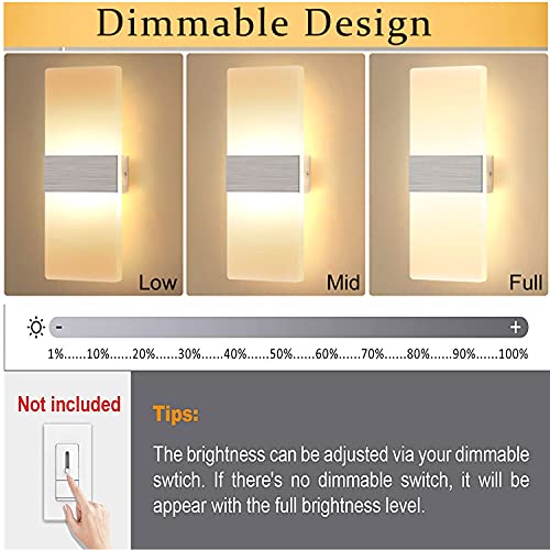 Dimmable Modern Acrylic LED Wall Sconces 12W Warm White (2 Count)