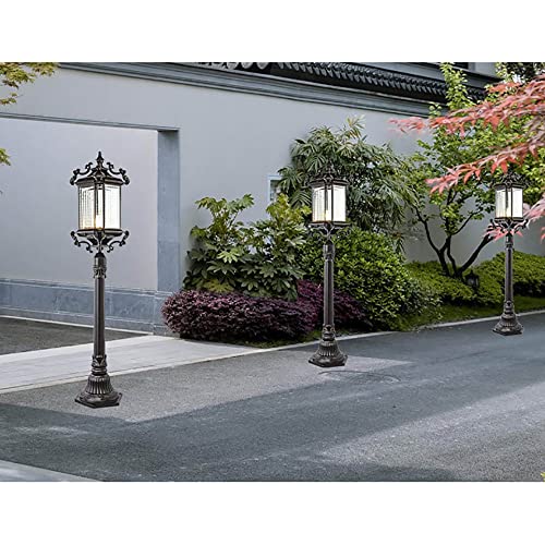 Style Outdoor Pillar Lamp Waterproof Column Lamp Aalloy Street Light E27 Post Light with Glass Lampshade Villa Courtyard Pole Lamp