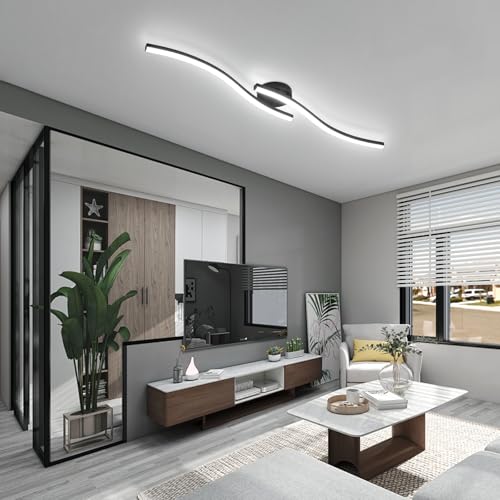 39.37Inch Linear Ceiling Light 6000K Black Modern Ceiling Light Fixture 28W Long Flush Mount Ceiling Lamp for Hallway