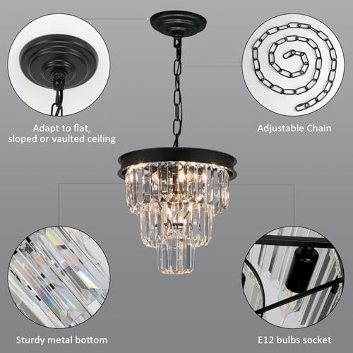 Black Crystal Chandeliers for Dining Room (4 Count)