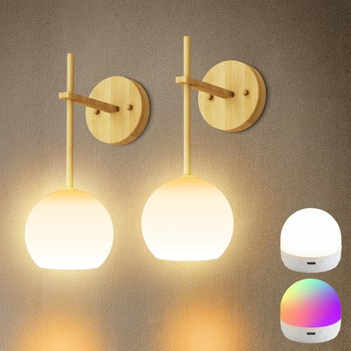 Wood Grain Battery Operated Wall Sconces Set of 2 (2 Count)