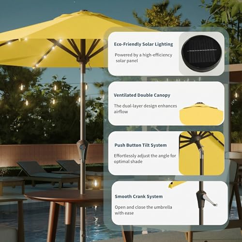 10FT Solar Umbrella 32 LED Lighted Patio Umbrella Table Market Umbrella w