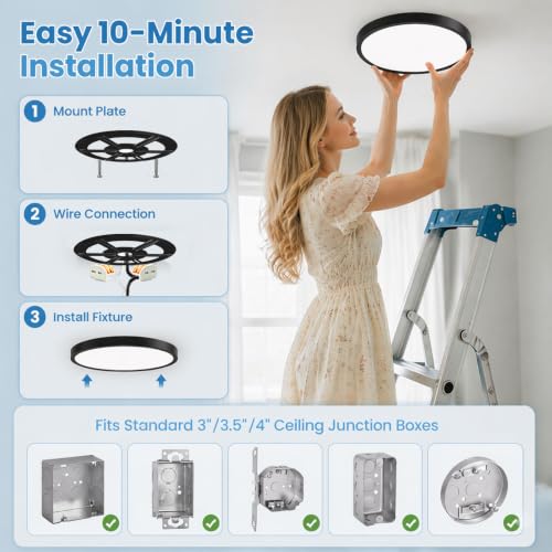 6pack 12in 24W 3CCT Low Profile LED Flush Mount Ceiling Light (Black)
