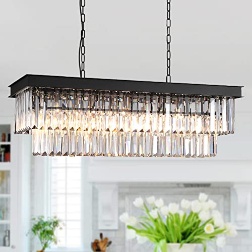 Rectangular Crystal Chandelier Dining Room Black Rectangle Pendant Light