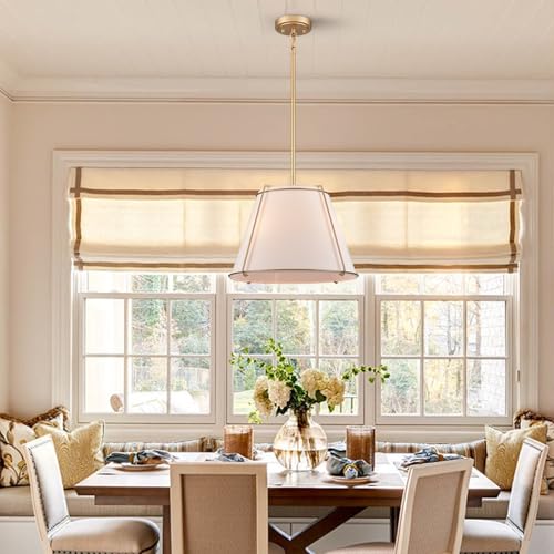 3 Light Gold Cone 16" Pendant Light Fabric Drum Shade with Metal