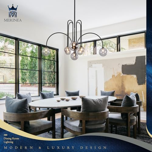 Black Sputnik Chandelier with Smoke Glass Globe 8 Lights L41 Inch