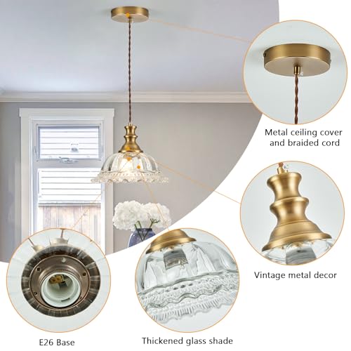 Glass Pendant Lights Modern Pendant Lighting Fixtures 11.8 in Brushed Finish Hanging Lamp for Kitchen Island Bedroom Dining Room Coffee Shop Hallway Hotel Living Room