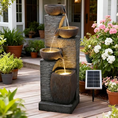 Outdoor Water Fountain 4 Tiers Stone Texture Modern Fountains