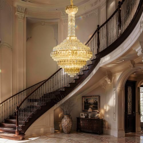 39 Inch Large Crystal Chandelier Gold Modern Light Fixture
