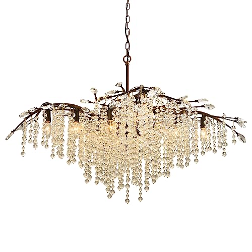 Large Vintage Farmhouse Branch Crystal Chandelier for Dining Room