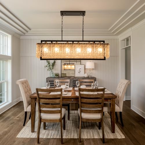 42" Black Crystal Ripple Glass Rectangle Pendant Chandelier 6