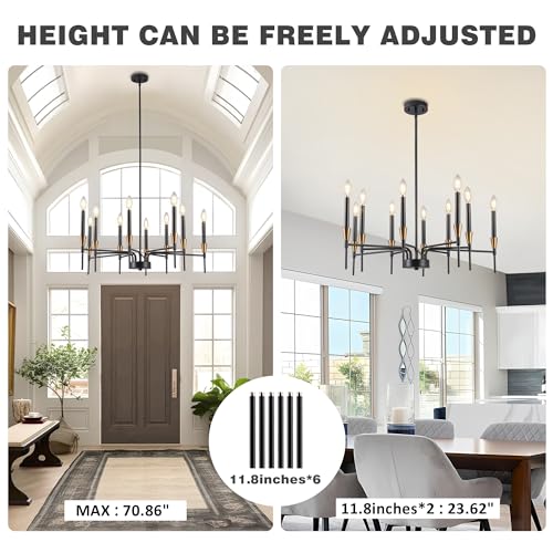 Black and Gold Chandelier 26.8 Inch Farmhouse Dining Room Light Fixture