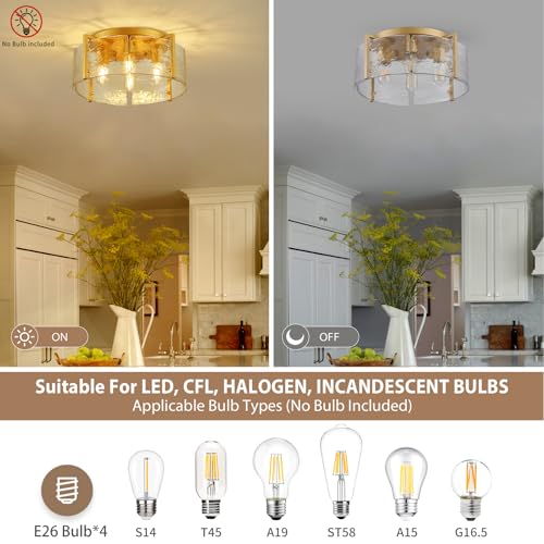 17.3" Modern Gold Semi Flush Mount Ceiling Light Fixture Glass 4