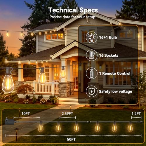 50FT Outdoor String Lights with Remote