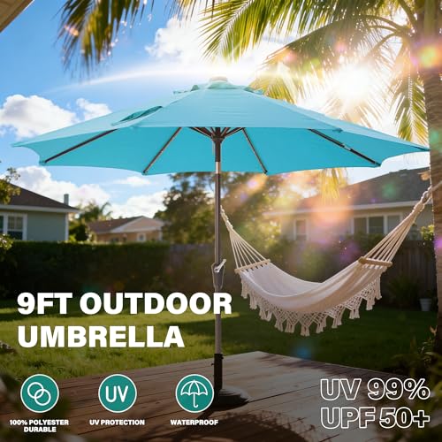 9' Patio Umbrella Outdoor Umbrella with lights Patio Light Blue