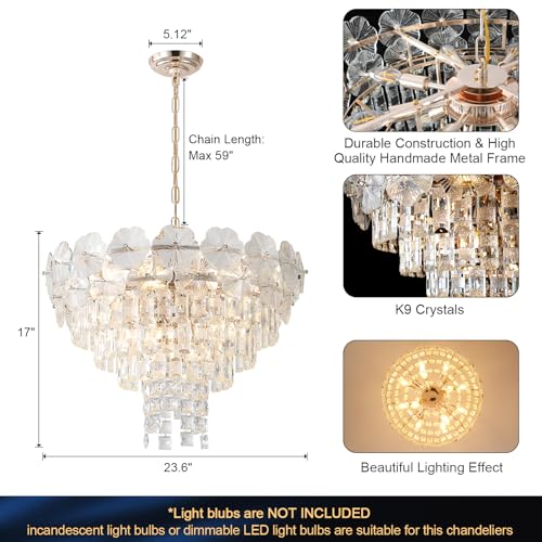 Flower Crystal Luxury Chandelier Gold 24" 12