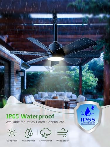 Outdoor Gazebo Ceiling Fan with Light and Remote (Black / 28 Inch)