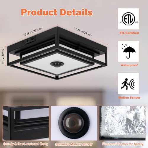 Motion Sensor Outdoor Ceiling Light LED Flush Mount Porch Ceiling Lights