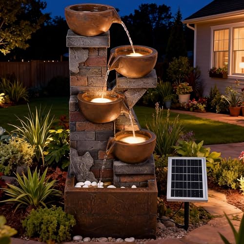 5 Tiers Solar Outdoor Water Fountain with LED Lights