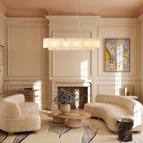 L40in Alabaster Rectangular Chandelier for Dining Room