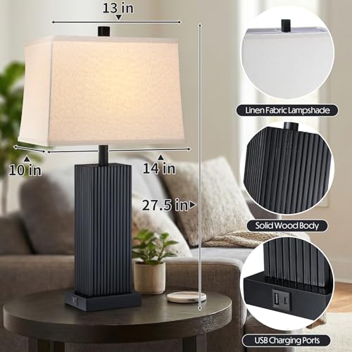27.5" Black Modern Table Lamps Set of 2 for Bedroom Living Room (2 Count)